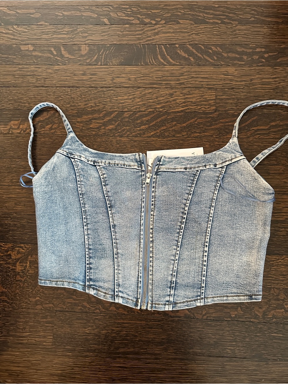 AKIRA Light Blue Denim Zip-Front Cropped Cami